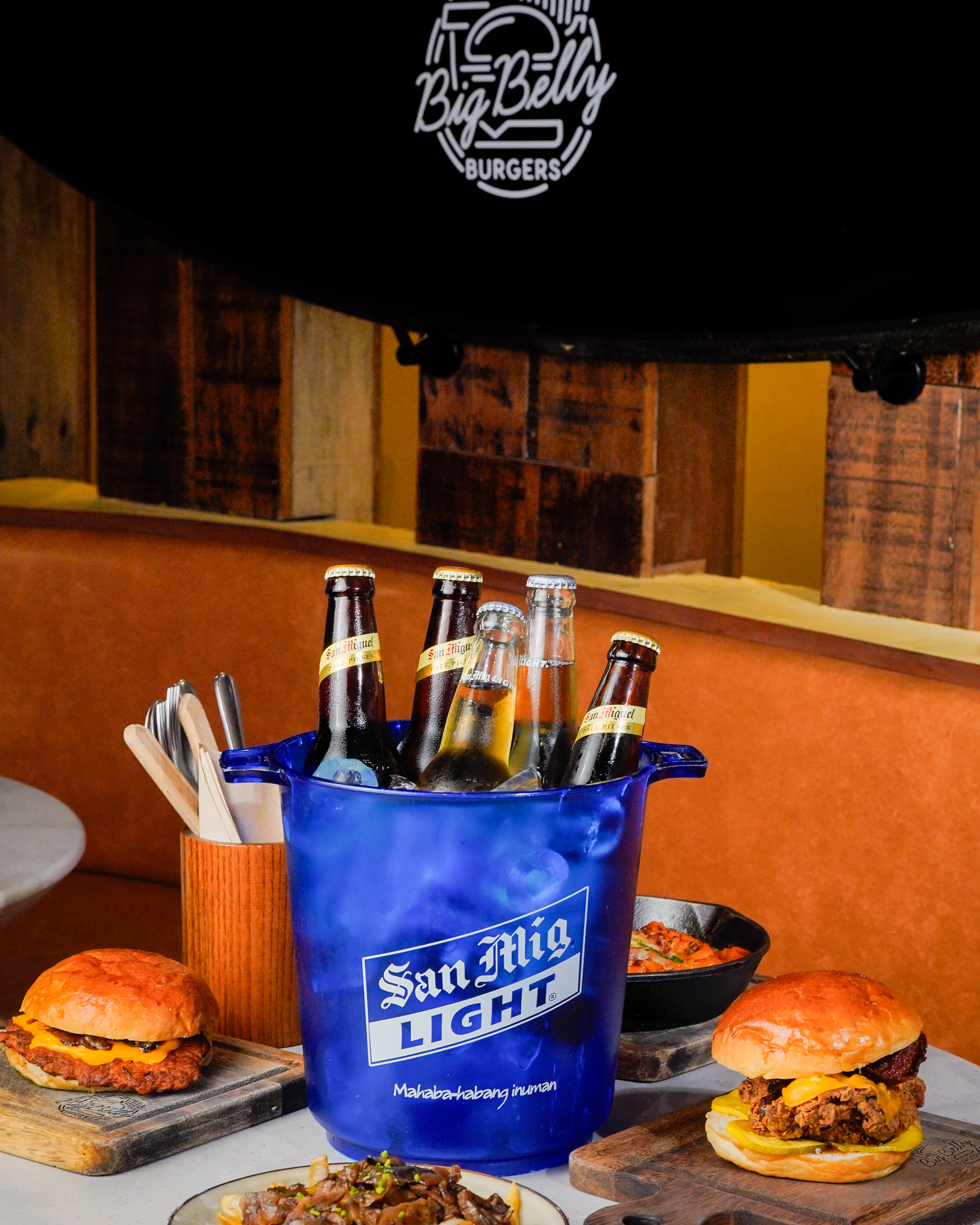 Beer bucket and burgers