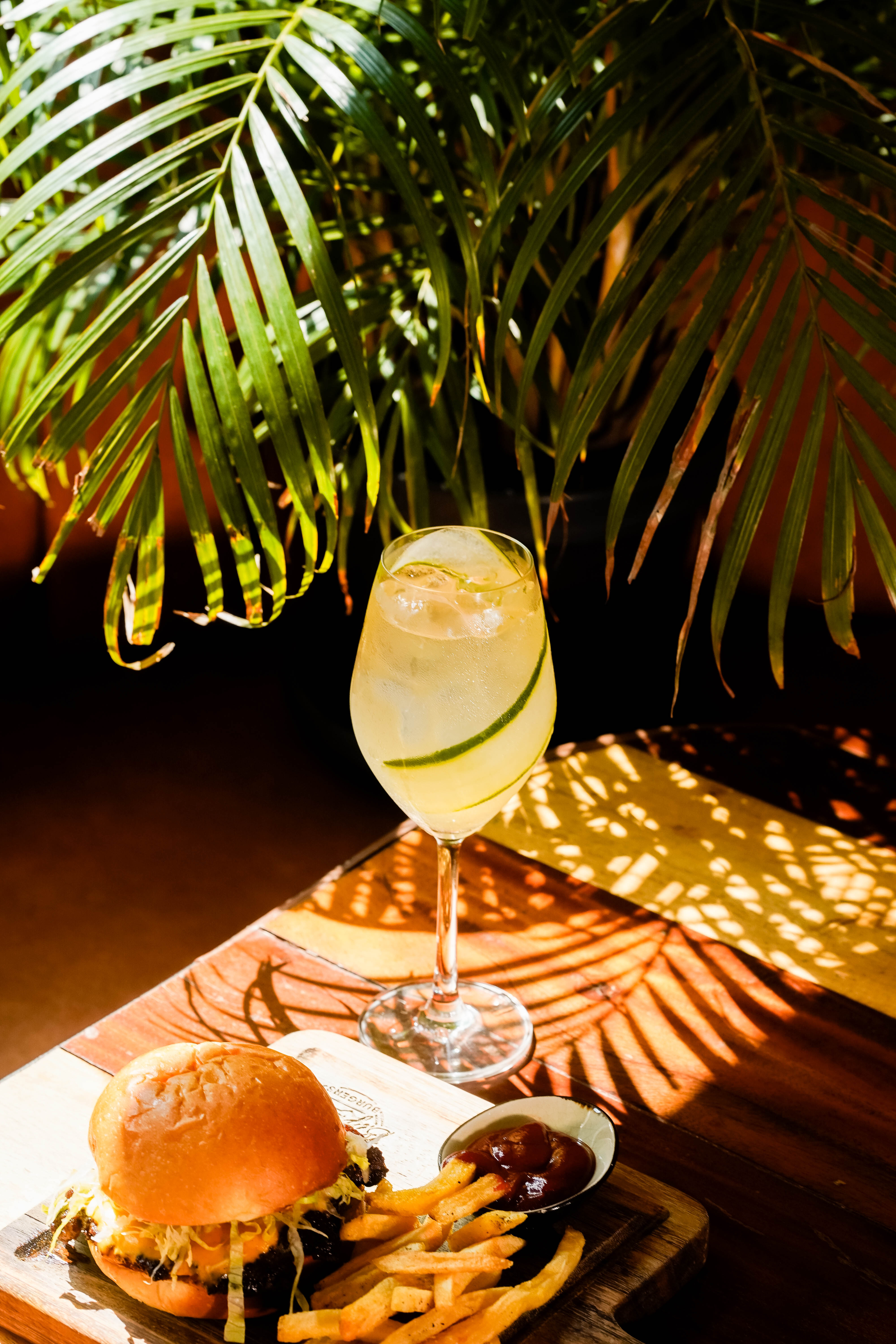 Burger with fries and drink