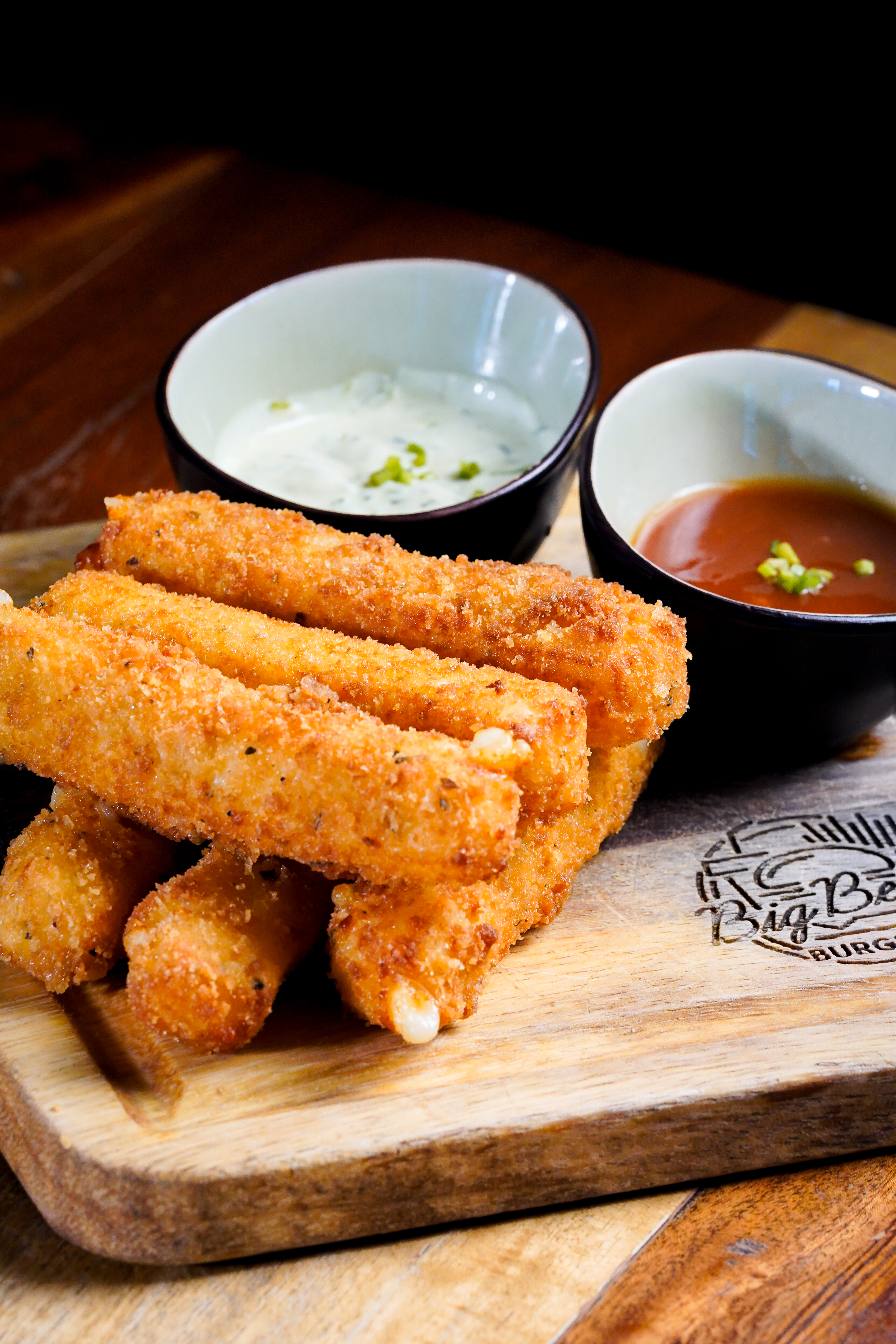 Mozzarella sticks with dips